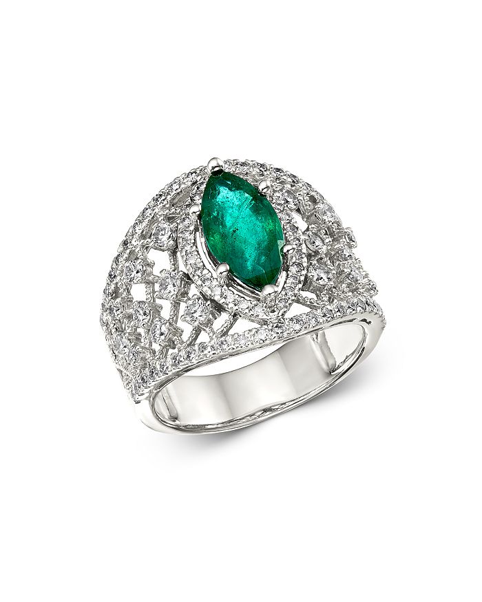 Bloomingdale's Emerald & Diamond Statement Ring In 14k White Gold - 100% Exclusive In Green/multi
