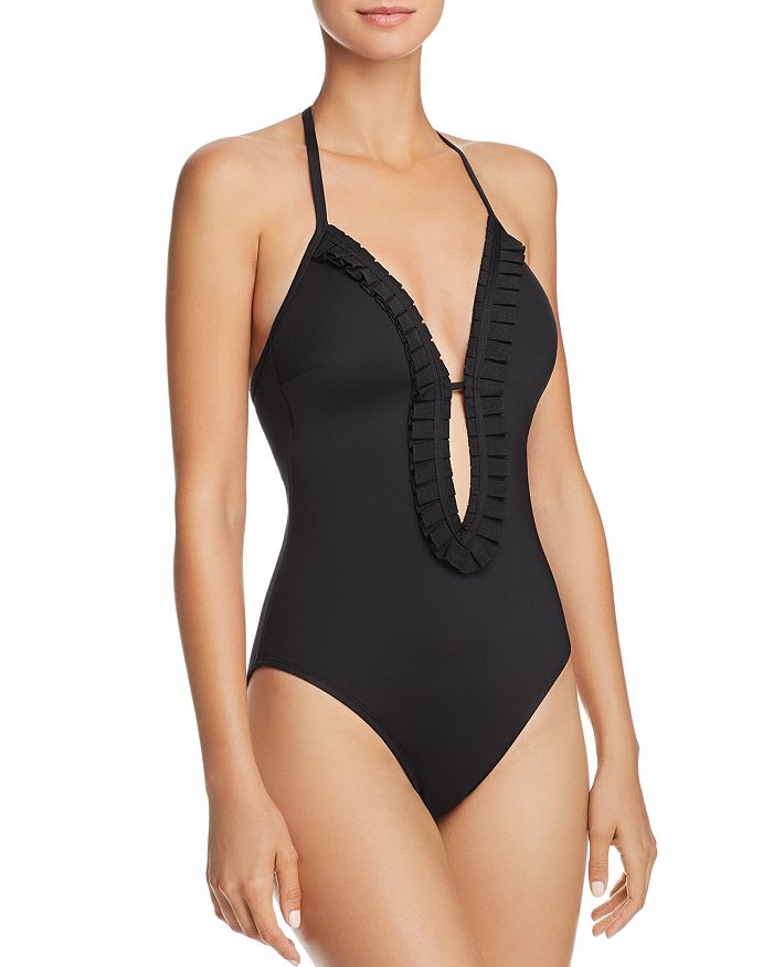 Kenneth Cole Pleats To Meet You Halter One Piece Swimsuit In Black