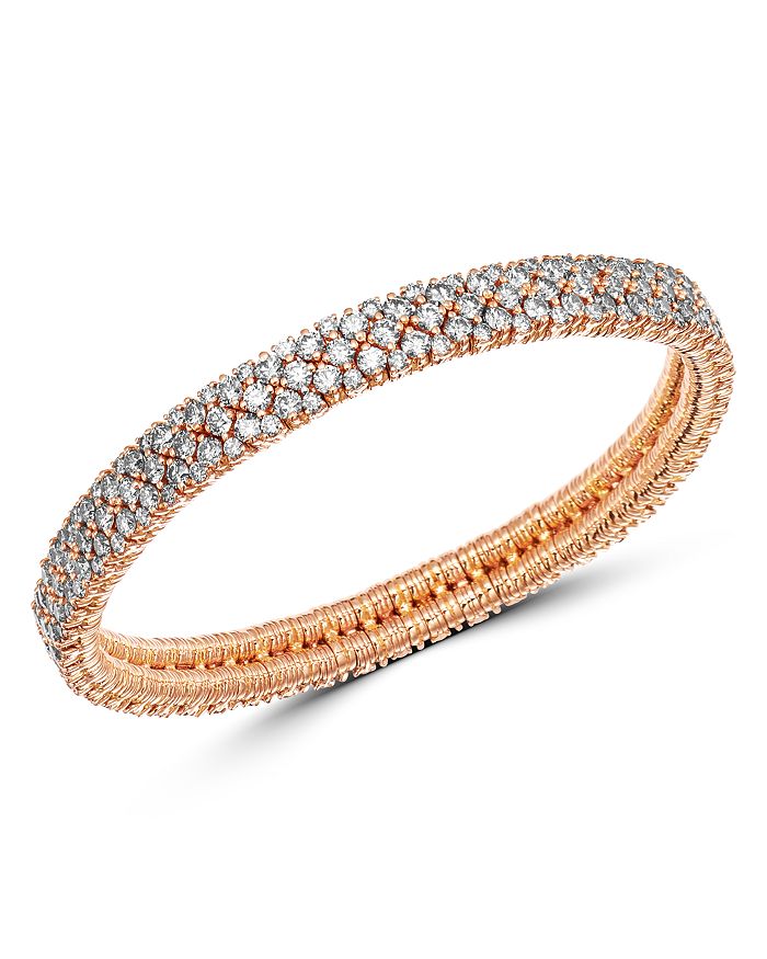 Shop Roberto Demeglio 18k Rose Gold Cashmere Collection Stretch Bracelet With Champagne Diamonds In White/rose Gold