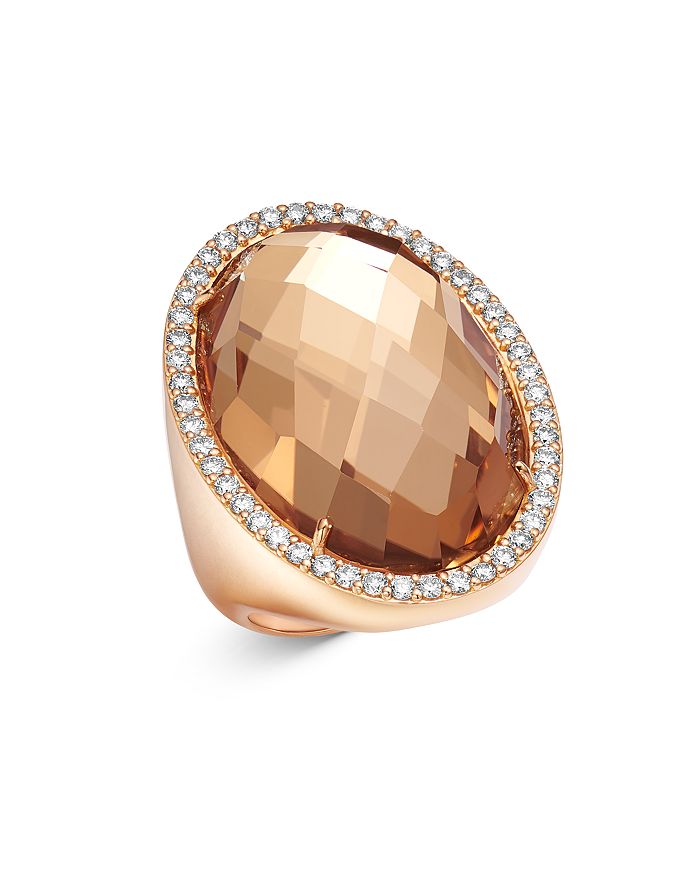 Roberto Coin 18k Rose Gold Rock Crystal Cocktail Ring With Diamonds In Orange/rose Gold