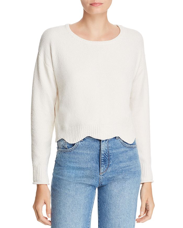 AQUA Scalloped Cropped Chenille Sweater 100 Exclusive