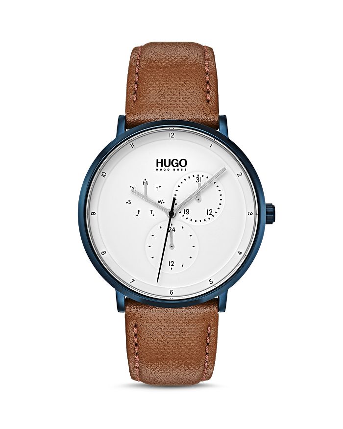 HUGO #GUIDE BROWN LEATHER WATCH, 40MM,1530008