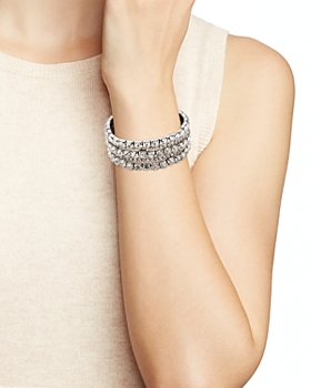 CLASSIC NEW Designer Silver Dots Metal Pink CZ Crystals Stretch Bracelet