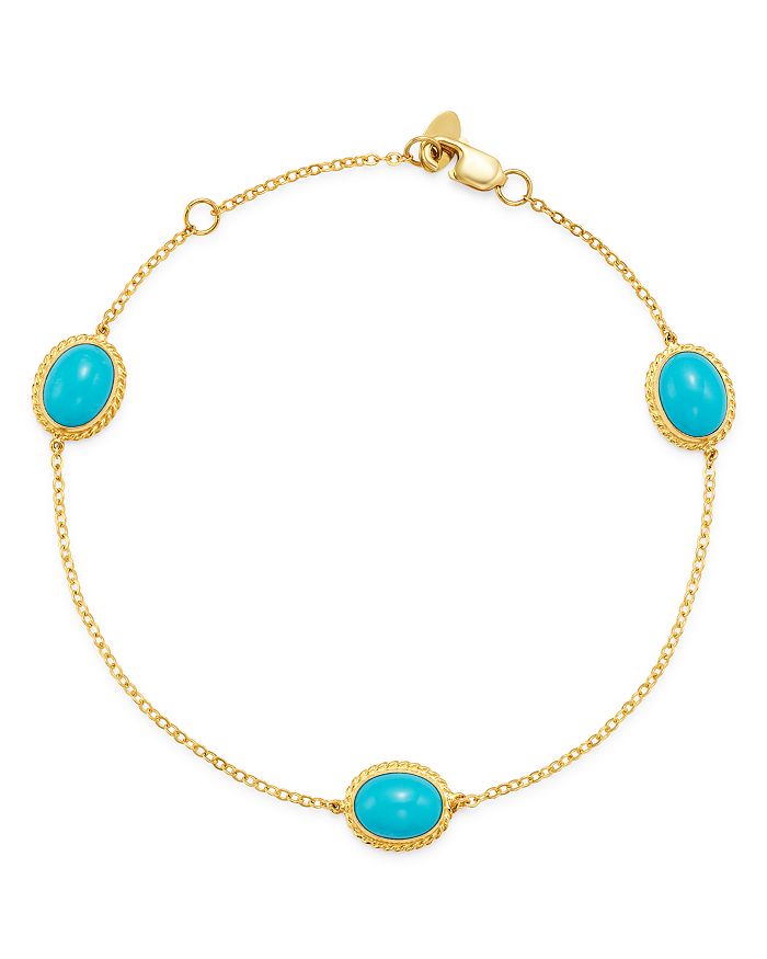 Bloomingdale's Turquoise Station Bracelet In 14k Yellow Gold - 100% Exclusive In Blue/gold