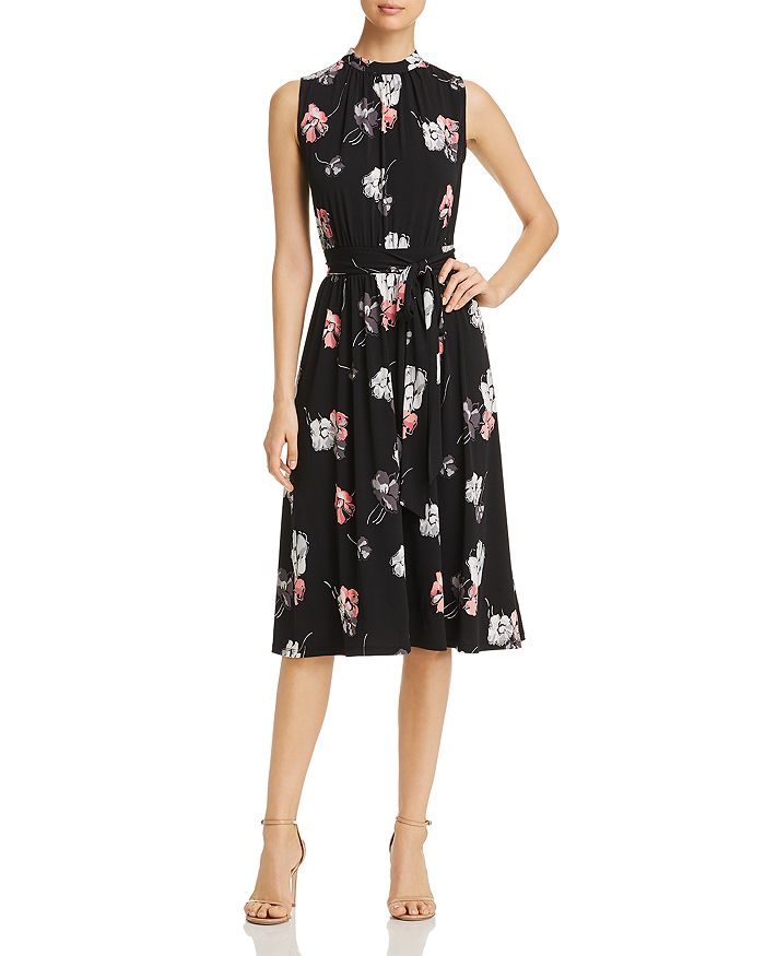 Leota Women's Francesca Floral Dot MIDI Dress Black Size 2X