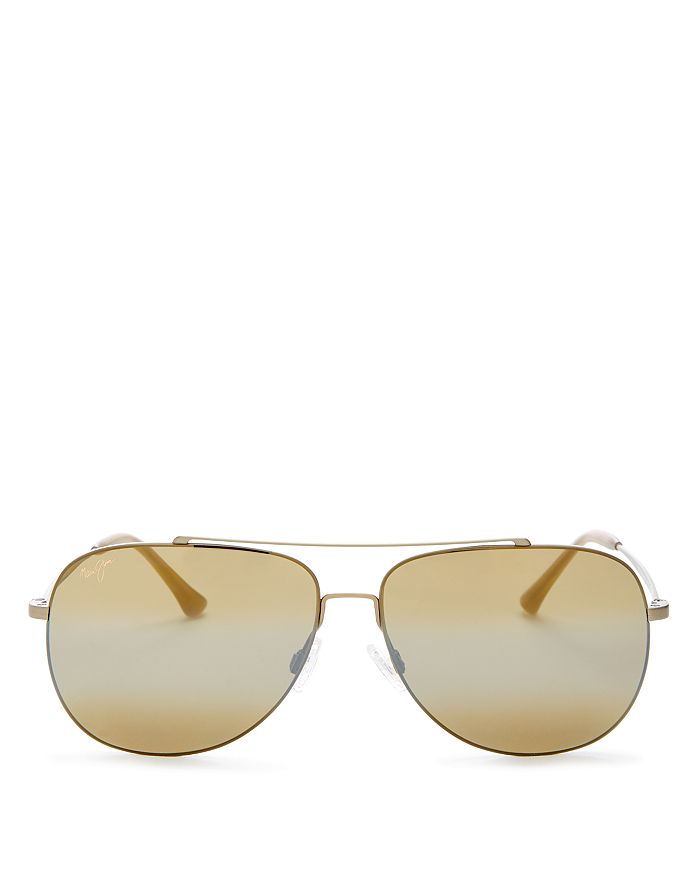 Maui Jim Unisex Cinder Cone Polarized Brow Bar Aviator Sunglasses, 58mm In Matte Gold/bronze