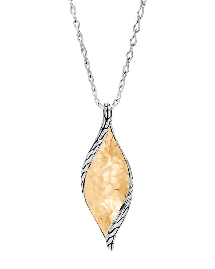 JOHN HARDY 18K YELLOW GOLD & STERLING SILVER CLASSIC CHAIN HAMMERED WAVE PENDANT NECKLACE, 18,NZ90083X16-18