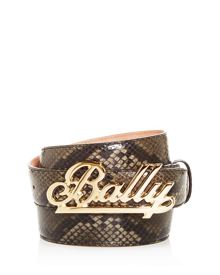 Bally Men's Swoosh Snake-embossed Leather Belt In Brown