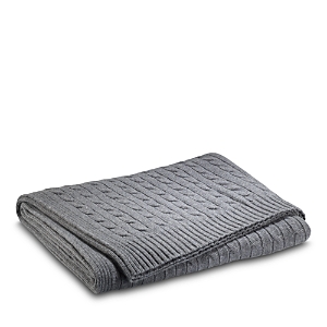 Ralph Lauren Cable Cashmere Throw Blanket In Heather Gray