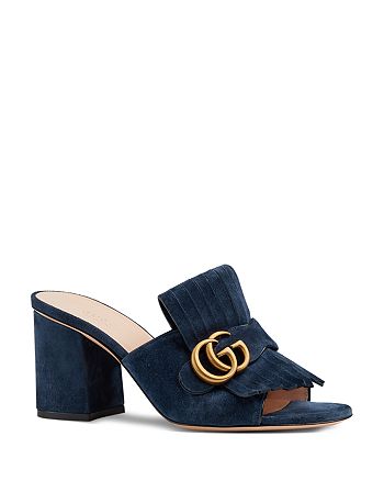Gucci Women's Marmont Open-Toe Suede Mid-Heel Slide Sandals ...