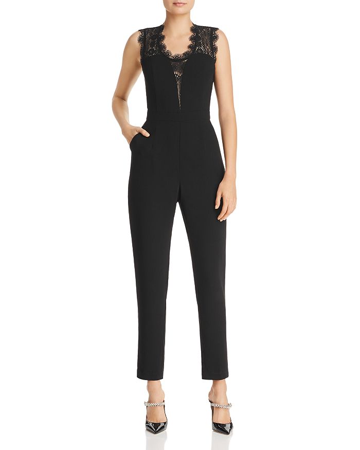 Adelyn Rae Amber Lace-inset Jumpsuit In Black