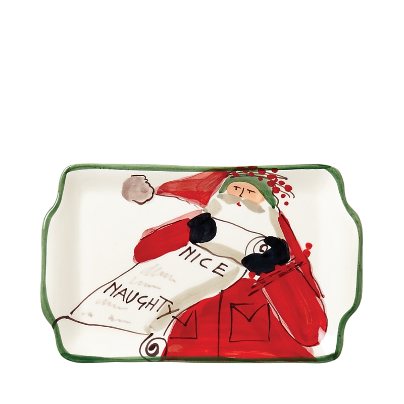 Vietri Old St. Nick Rectangular Plate - Naughty Or Nice In Multi