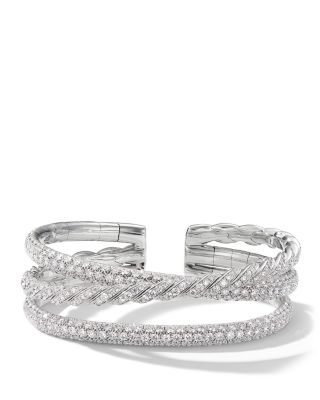 Sculpted Cable Flex Three Row Bracelet in 18K White Gold with Diamonds, 18.5mm