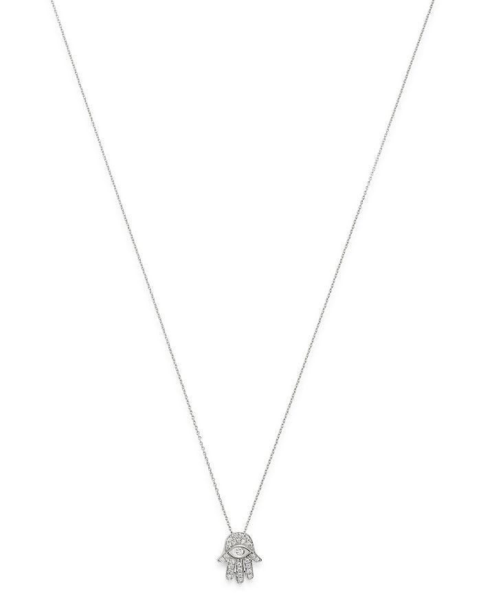 Shop Roberto Coin 18k White Gold Diamond Hamsa Pendant Necklace, 18
