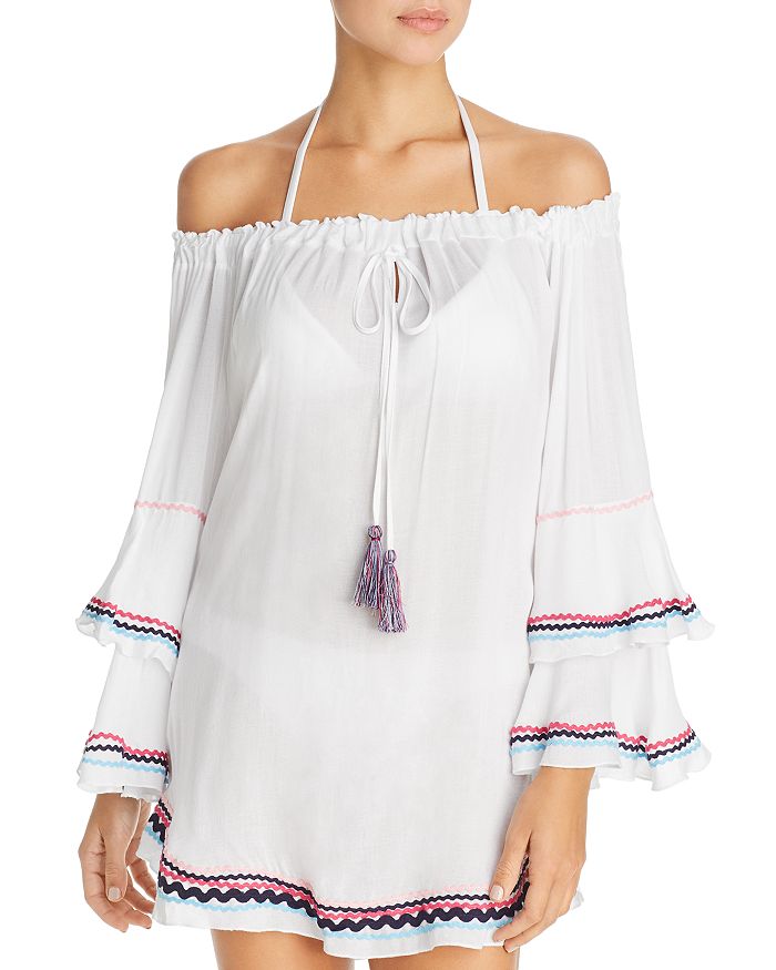 Surf Gypsy Zigzag Trim Tunic Swim Cover-up In White/light Pink