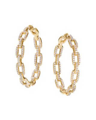 David Yurman - Stax Chain Link Hoop Earrings in 18K Yellow Gold with Diamonds