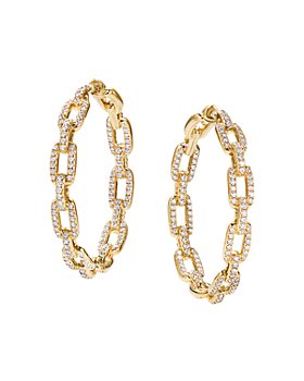 David Yurman - Stax Chain Link Hoop Earrings in 18K Yellow Gold with Diamonds 