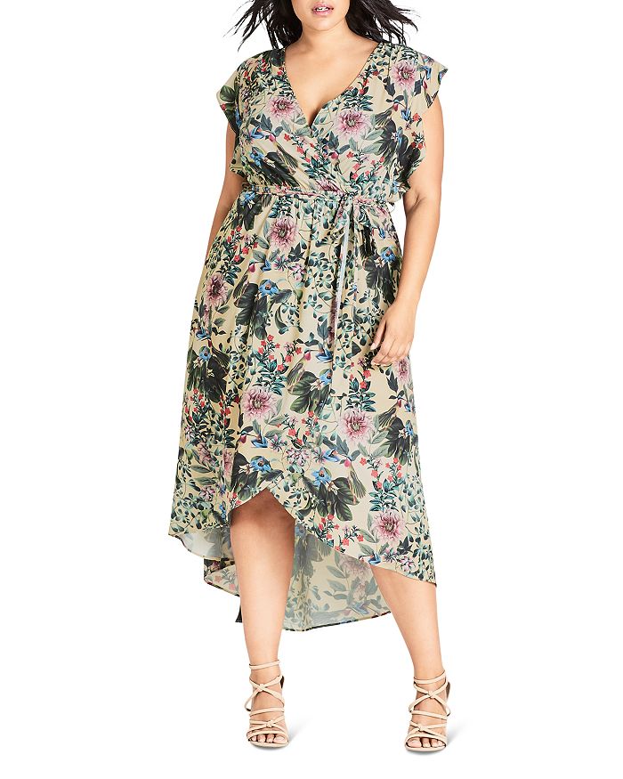 City Chic Plus Floral High-low Dress In Wild And Free