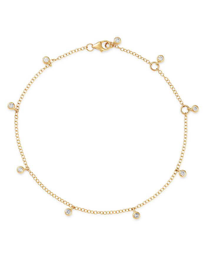Bloomingdale's Diamond Bezel Droplet Ankle Bracelet In 14k Yellow Gold, 0.25 Ct. T.w. - 100% Exclusive In White/gold