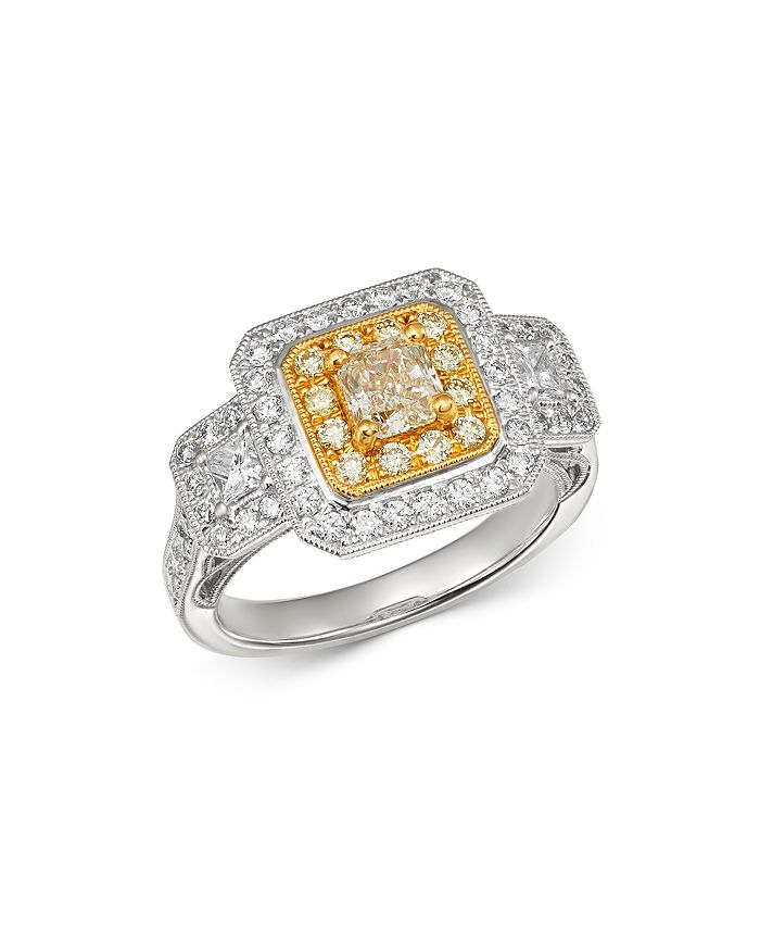 Bloomingdale's Radiant-cut Yellow & White Diamond Statement Ring In 18k White & Yellow Gold - 100% Exclusive In Yellow/white