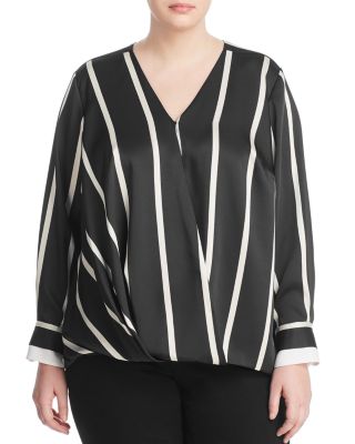 VINCE CAMUTO Plus - Striped Faux-Wrap Blouse