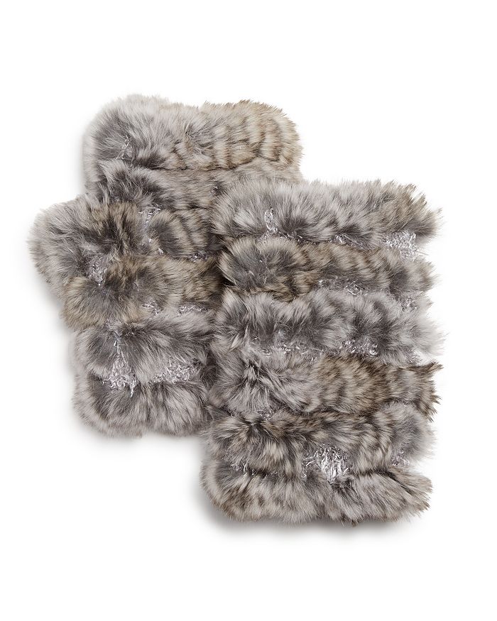 Jocelyn Knit & Rabbit Fur Fingerless Gloves In Light Gray Mist