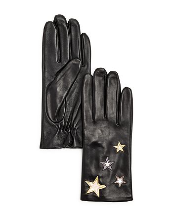 AQUA - Star-Embroidered Leather Tech Gloves - 100% Exclusive