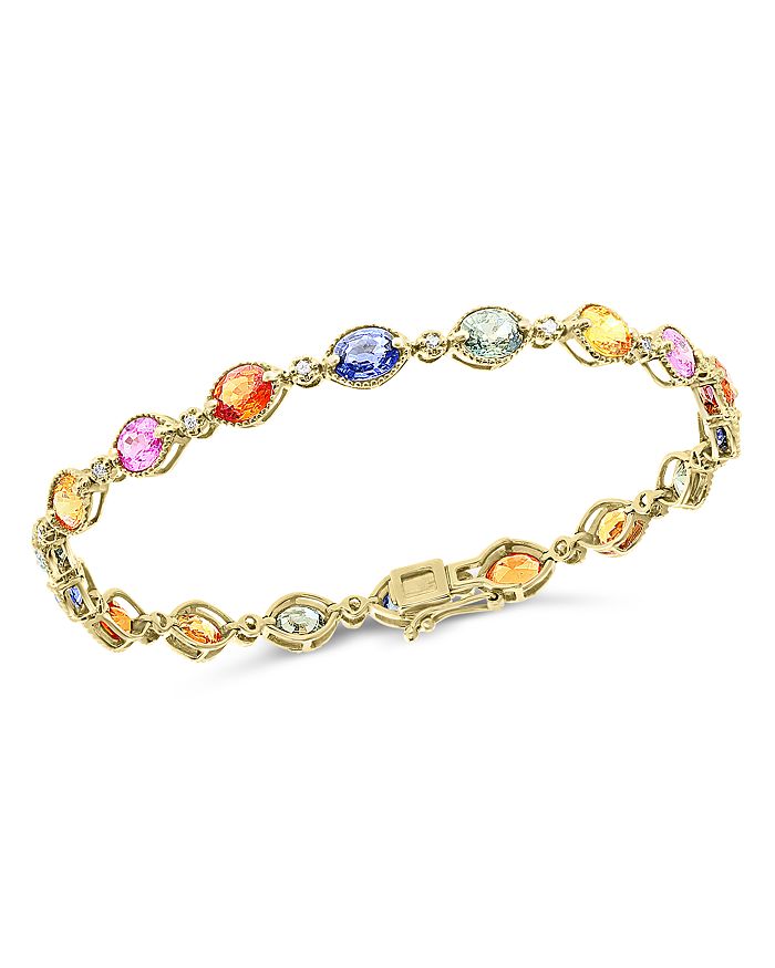 Bloomingdale's Multi-sapphire & Diamond Bracelet In 14k Yellow Gold - 100% Exclusive In Multi/gold
