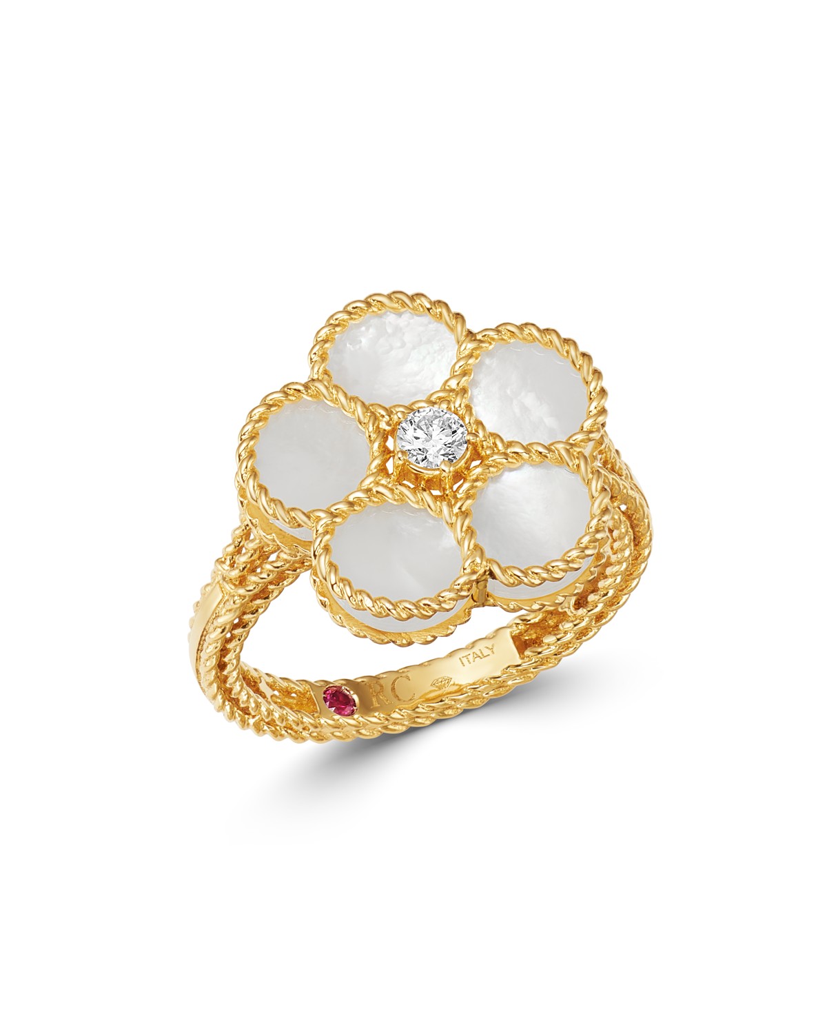 18K Yellow Gold Daisy Mother-of-Pearl & Diamond Ring