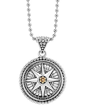 LAGOS - 18K Gold and Sterling Silver Signature Caviar Compass Pendant Ball Chain Necklace, 34"