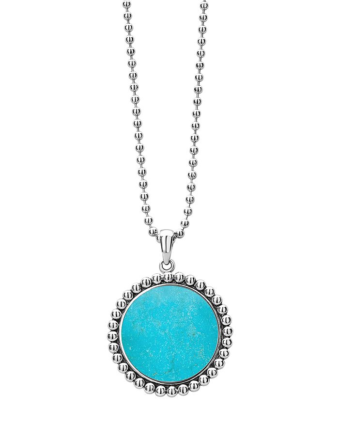 LAGOS STERLING SILVER MAYA TURQUOISE PENDANT NECKLACE, 34,07-81114-TB34