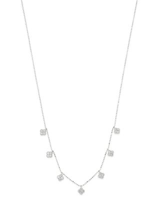 Diamond Clover Station Necklace in 14K White Gold, 1.0 tcw 