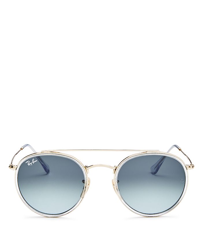 Ray Ban Unisex Icons Brow Bar Round Sunglasses, 51mm In Gold/blue Gradient