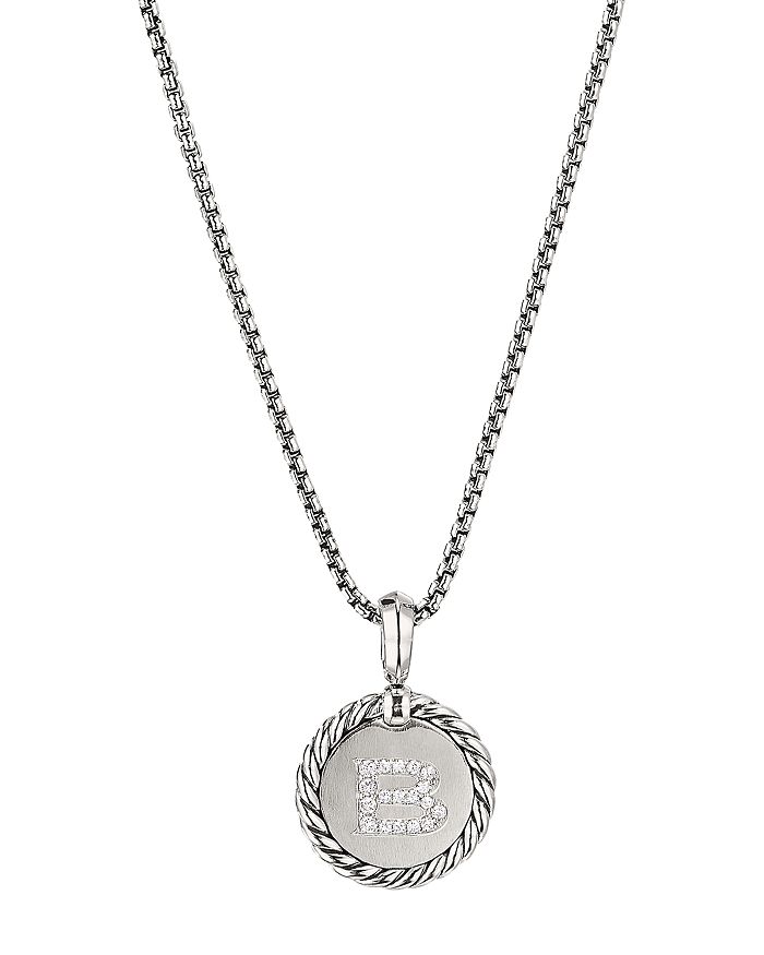 DAVID YURMAN STERLING SILVER CABLE COLLECTIBLES INITIAL CHARM NECKLACE WITH DIAMONDS, 18,N14521DSSADI18B