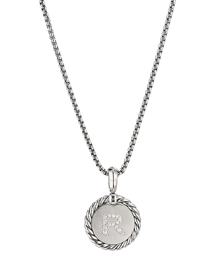 DAVID YURMAN STERLING SILVER CABLE COLLECTIBLES INITIAL CHARM NECKLACE WITH DIAMONDS, 18,N14521DSSADI18R