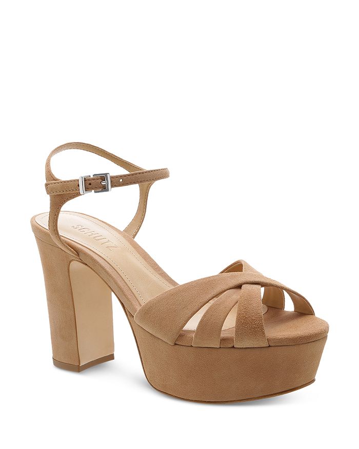 Shop Schutz Women's Keefa High-heel Platform Sandals In Honey Beige Suede