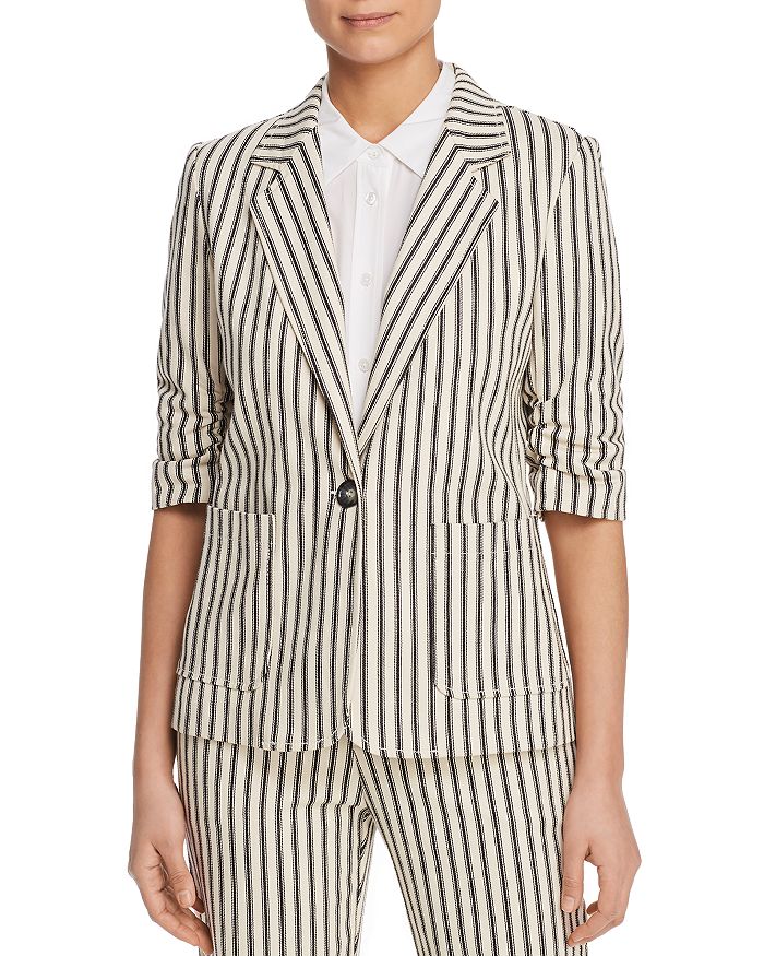 Karen Kane Ruched Sleeve Blazer In Stripe