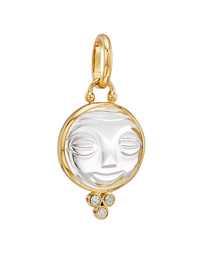 Shop Temple St Clair 18k Yellow Gold Medium Carved Crystal Moonface Pendant With Diamonds In White/gold