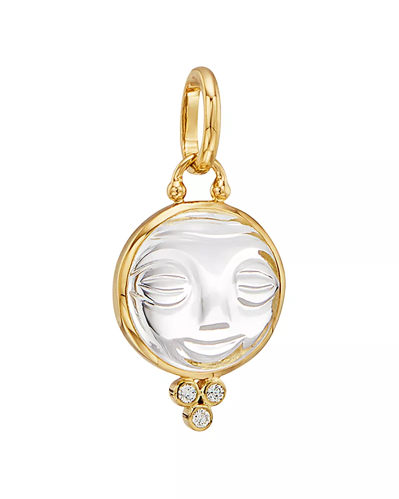 Temple St. Clair 18K Yellow Gold Medium Carved Crystal Moonface Pendant with Diamonds