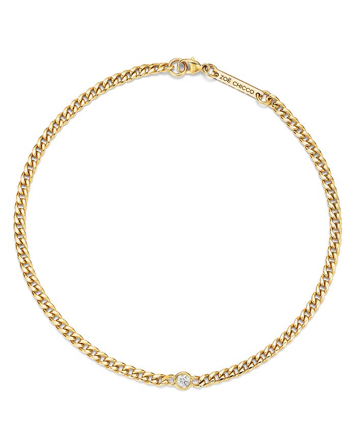 Zoë Chicco 14k Yellow Gold Small Curb Diamond Anklet In White/gold