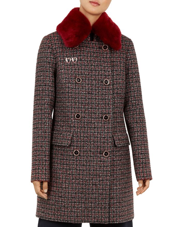 Ted Baker Colour by Numbers Eloni Faux Fur Trimmed Tweed Coat