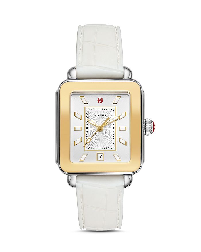 Shop Michele Deco Sport Two-tone Watch, 34mm X 36mm In White