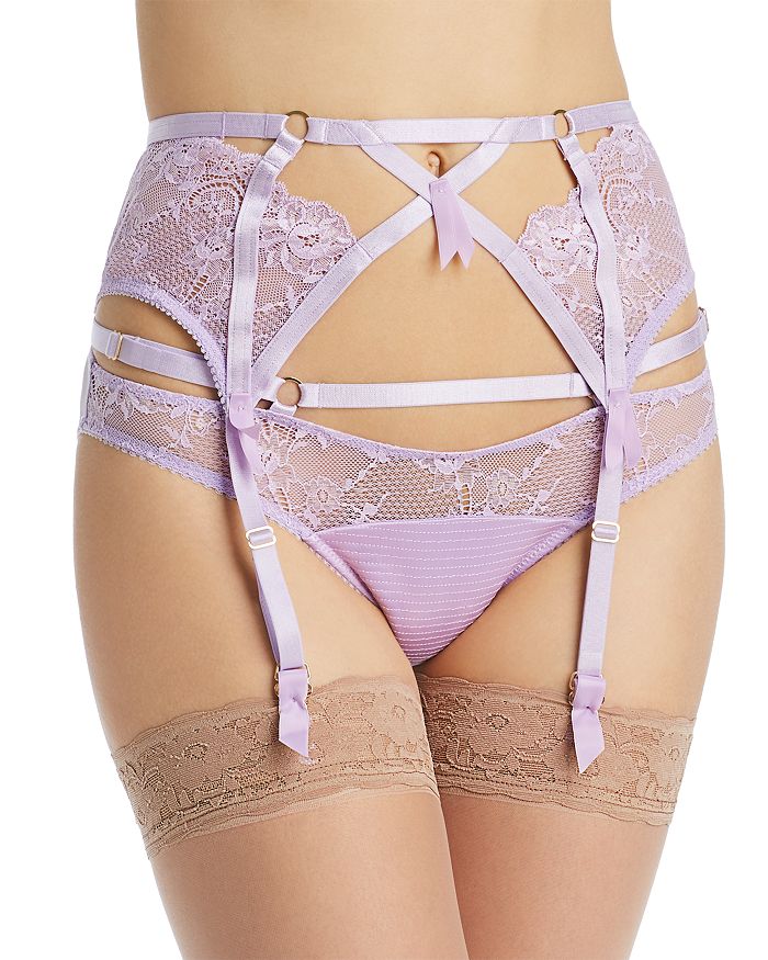 Dita Von Teese Madame X High-waisted Lace Suspender Belt In Lilac