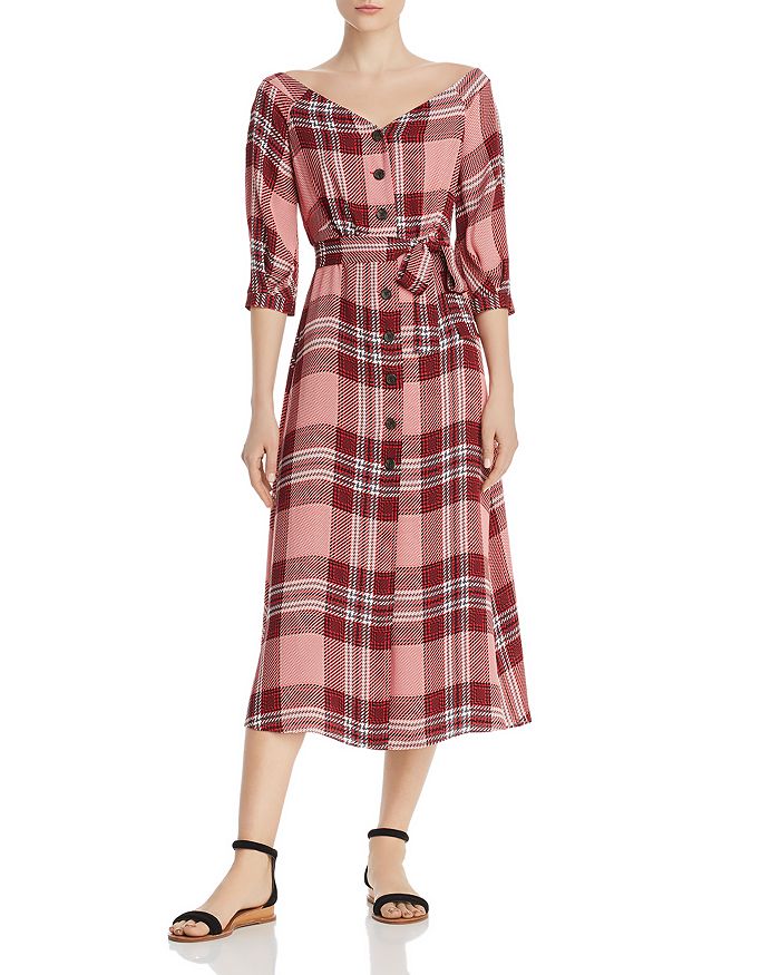 Whistles Off-the-shoulder Plaid Dress - 100% Exclusive In Red Multi