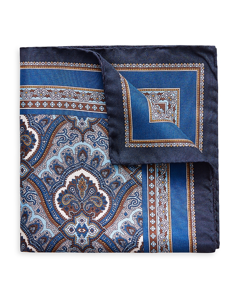 Eton Paisley Silk Pocket Square In Blue