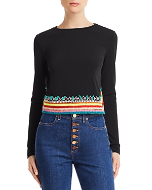 ALICE AND OLIVIA ALICE + OLIVIA DELAINA EMBROIDERED CROPPED TOP,CC902D66038