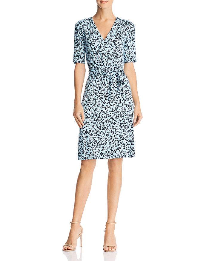 Adrianna Papell Faux-wrap Printed Jersey Dress - 100% Exclusive In Light Blue/navy