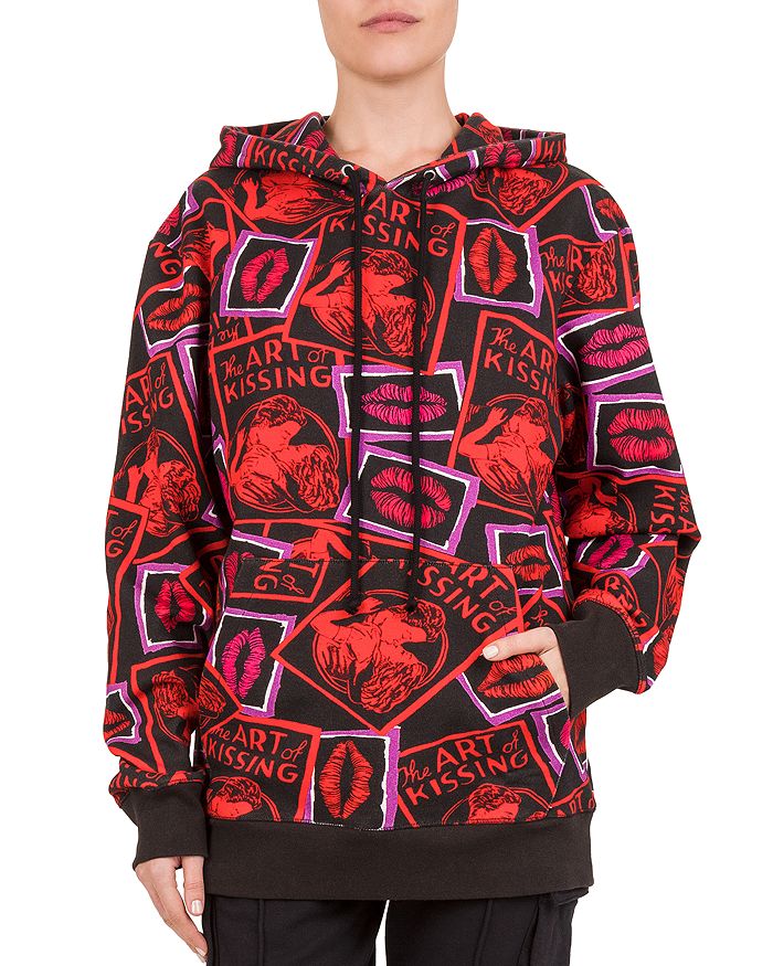 The Kooples Oversized Sweatshirt With Kiss Print In Black