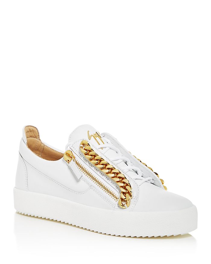 GIUSEPPE ZANOTTI MEN'S CHAIN LEATHER LOW-TOP SNEAKERS,RM90079