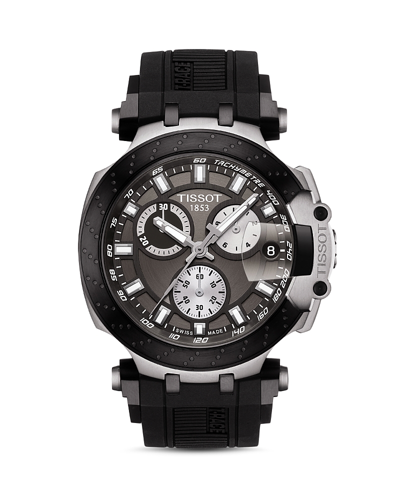 Tissot T-race Chronograph Silicone Strap Watch, 48mm In Black